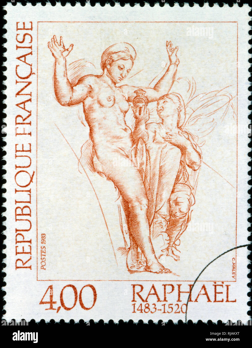 Il francese francobollo commemorativo del Rinascimento italiano artista Raphael. 1983 Foto Stock