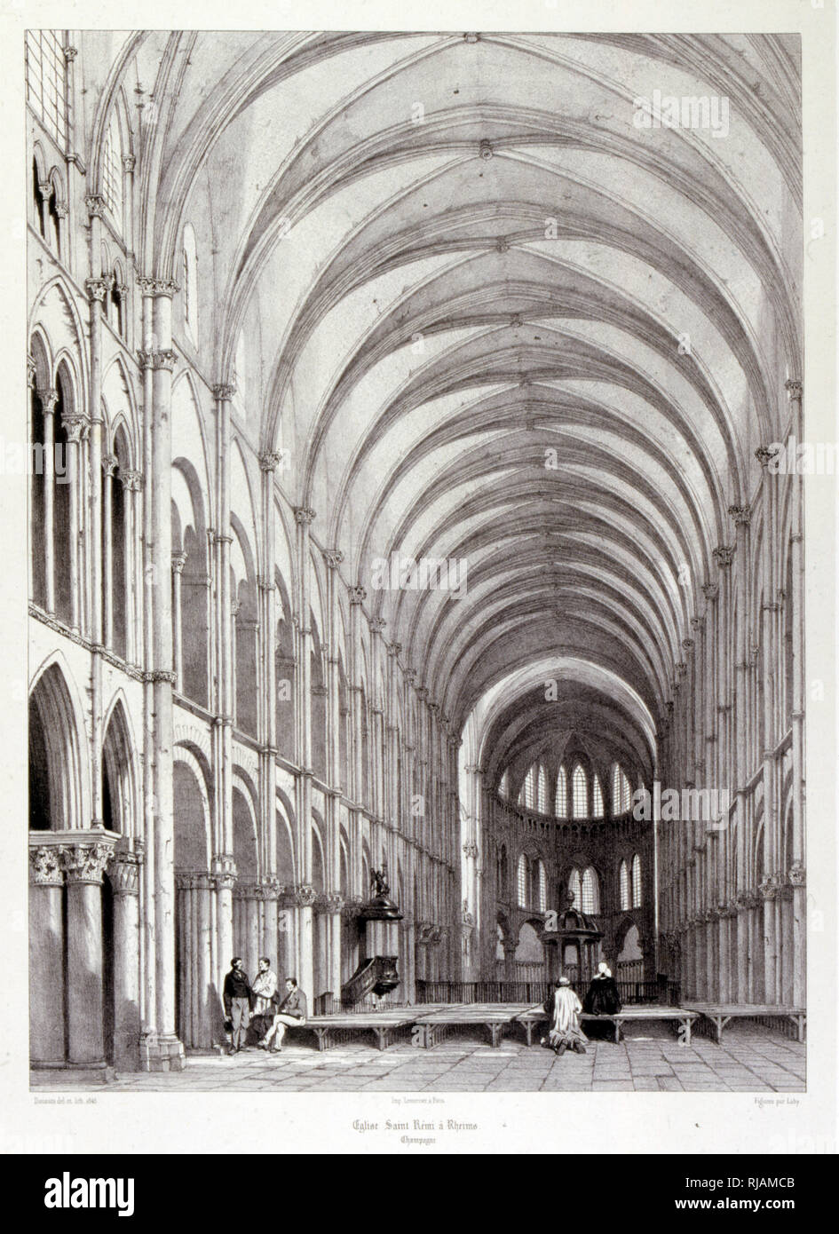 L' Abbazia di Saint-Remi è una abbazia a Reims, Francia, fondata nel sesto secolo. 1857. Illustrato in "Voyages pittoresques et romantiques' (pittoresco e viaggi romantici in antico Francia), da Isidoro Taylor, (Barone Taylor) 1857. Foto Stock