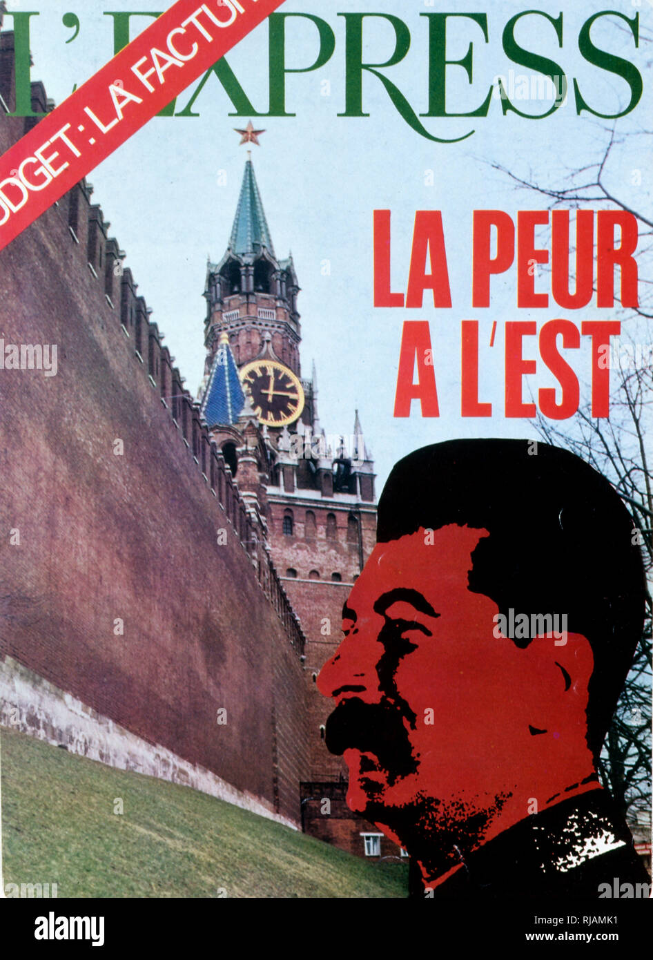La paura in oriente' anti-comunista pagina anteriore storia con immagine di Stalin e il Cremlino durante la guerra fredda. 1968 Le Figaro Magazine Foto Stock