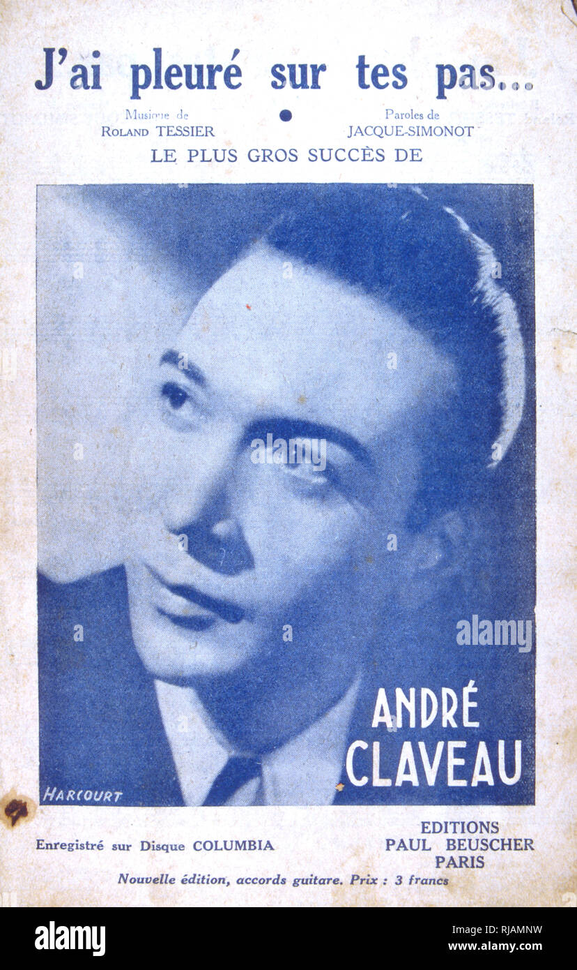 Libro dei Canti di francese la copertura per i brani cantati da André Claveau (1911 - 2003), un cantante popolare in Francia dal 1940 al 1960. Ha vinto il Concorso Eurovisione della canzone nel 1958 Foto Stock