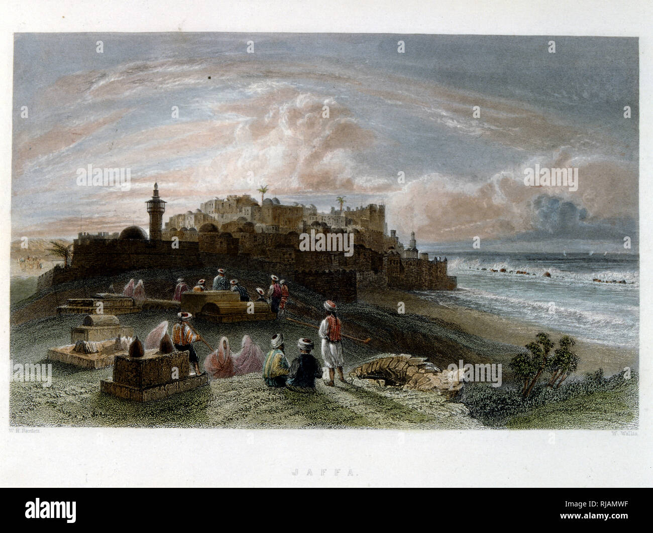 Le illustrazioni incise della città portuale di Jaffa, pubblicato nella pittoresca Palestina, circa 1875 Foto Stock