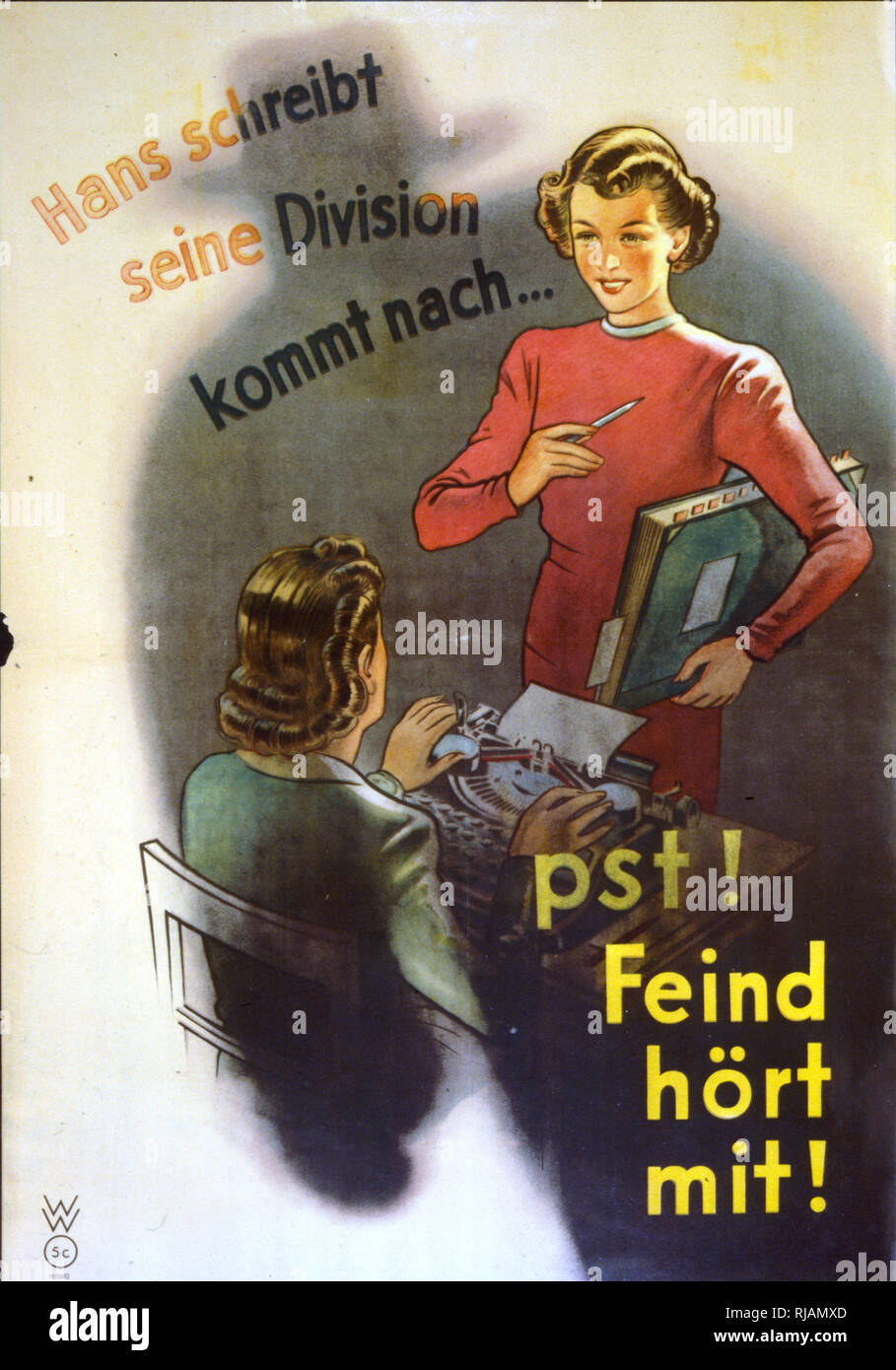 Durante la Seconda Guerra Mondiale la propaganda nazista poster per chiedere silenzio per evitare di dare informazioni alle spie. Foto Stock