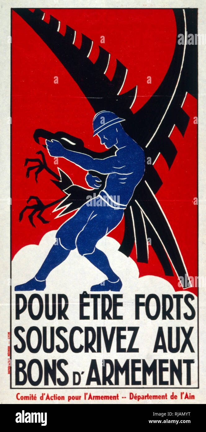Francese, guerra mondiale due poster per 'Comite national des Bons d'Armement. Questa organizzazione è stata creata su iniziativa di personalità rappresentative delle varie componenti della società francese: militare, autorità religiose, presentatori del mondo della letteratura e delle arti, il mondo economico, ecc., a chiedere alle persone di partecipare a lo sforzo di guerra Foto Stock