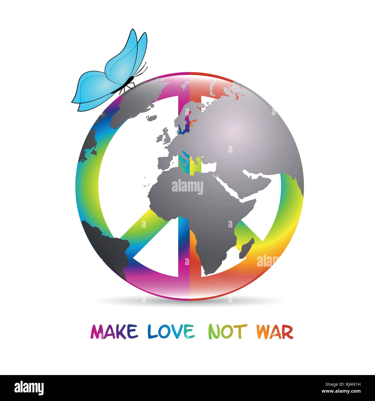 Pace simbolo colorato con la farfalla e la terra per fare l'amore non la guerra illustrazione vettoriale EPS10 Illustrazione Vettoriale
