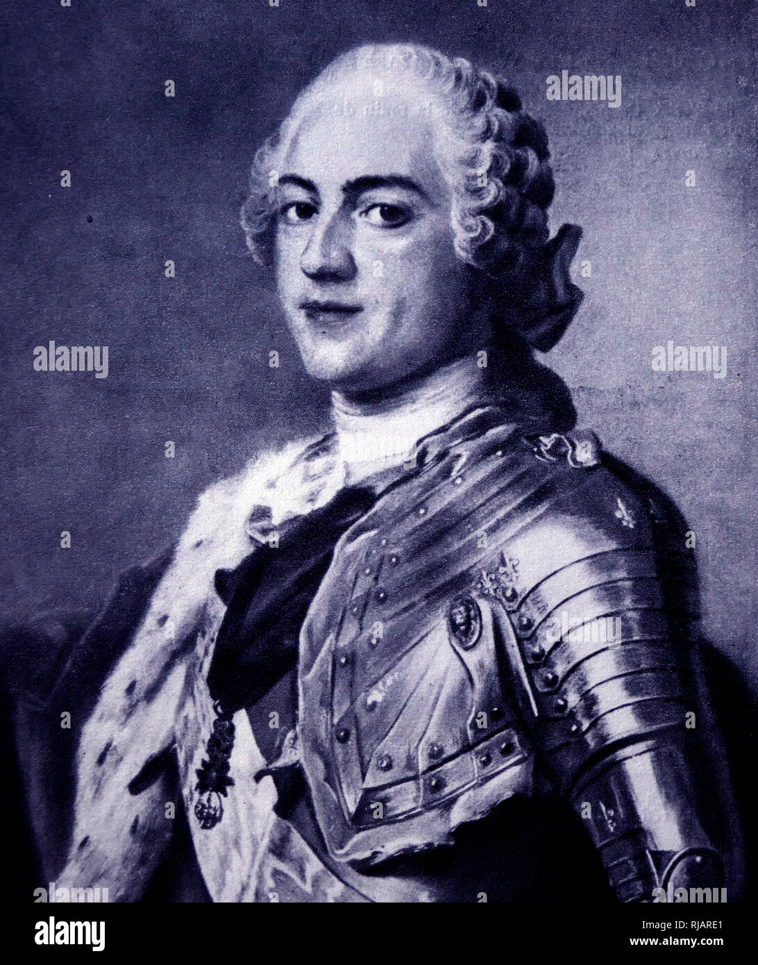 Louis XV (1710 - 1774), noto come Louis Amato, (Louis le bien Aimé), era un monarca della Casa di Borbone che governarono come Re di Francia dal 1715 fino alla sua morte nel 1774. Ritratto di Maurice-Quentin de La Tour, 1748 Foto Stock