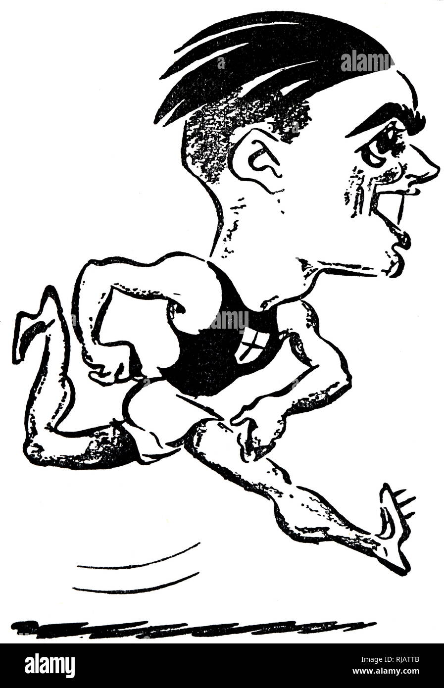 Disegno animato di un atleta italiano Luigi Beccali durante il 1932 giochi olimpici. Beccali fu il primo italiano a vincere la medaglia d'oro nel 1500 metri in esecuzione evento. Foto Stock