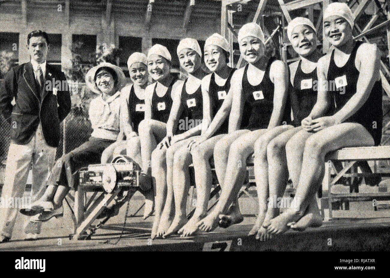 Fotografia giapponese del team di nuoto al 1932 giochi olimpici. Foto Stock