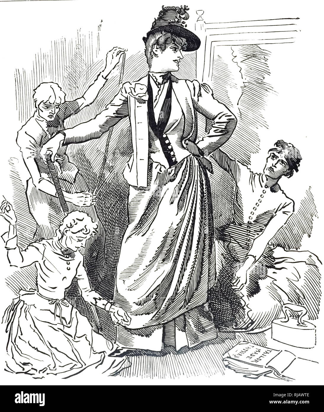 Un cartoon commentando i vestiti prodotta da sudato di manodopera. Datata del XIX secolo Foto Stock