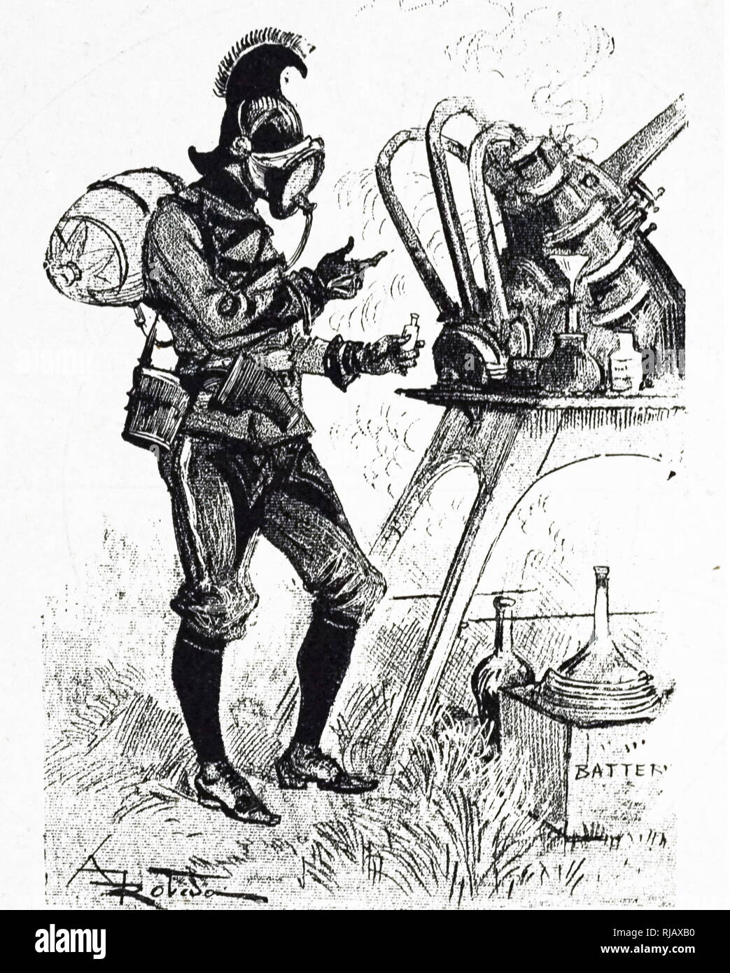 Una incisione raffigurante un autore ha un'idea della guerra corps negli anni cinquanta: un tenente nella guerra chimica corps. Datata del XIX secolo Foto Stock