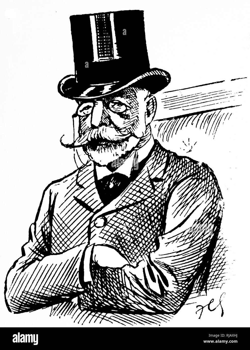 Una incisione raffigurante un gentleman che indossa un cappello a cilindro - un alto cappello. Datata del XIX secolo Foto Stock