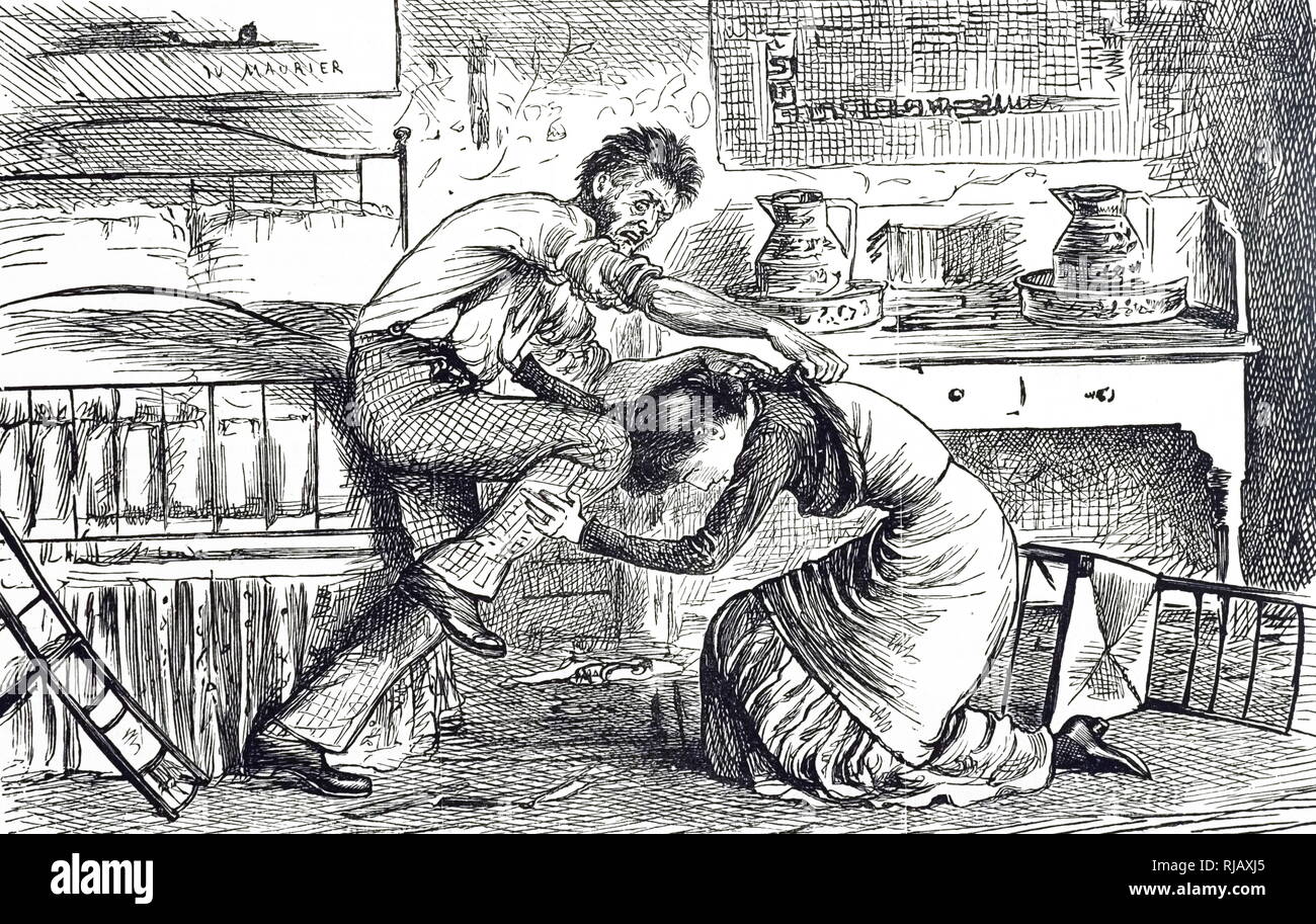 Un cartoon commentando la introduzione del jersey - le ultime novità in fatto di sano e igienico di moda. Illustrato da George du Maurier (1834-1896) un fumettista franco-britannica e l'autore. Datata del XIX secolo Foto Stock
