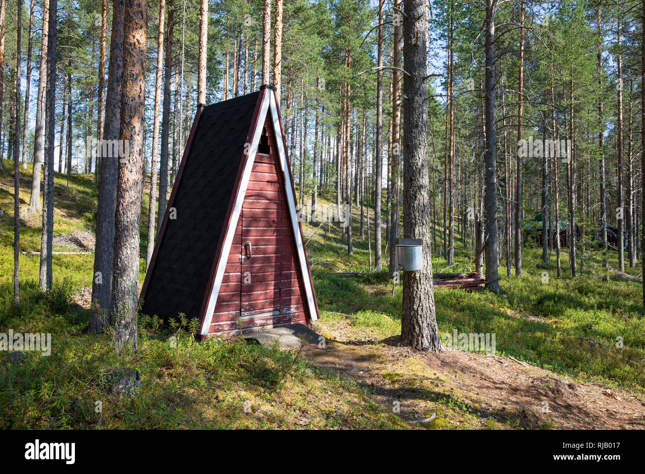 Finnland, Kuusamo, Toilette, Plumpsklo eines Ferienhauses einfachen (Mökki) Foto Stock