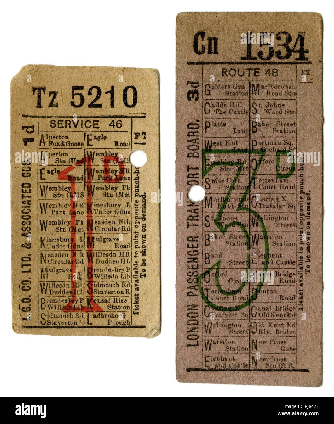 Biglietti per l'autobus London Transport -5 Foto Stock