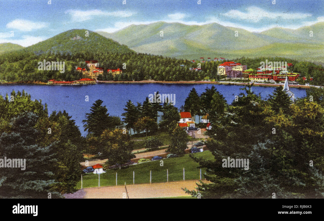 Lake Placid, N.Y., USA - Lake Placid Club e Mirror Lake Foto Stock