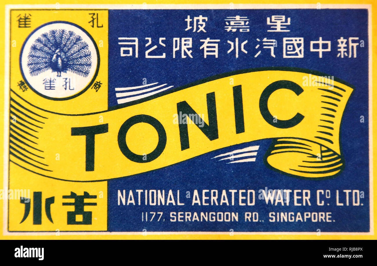 Etichetta cinese Tonic Water drink da Singapore Foto Stock