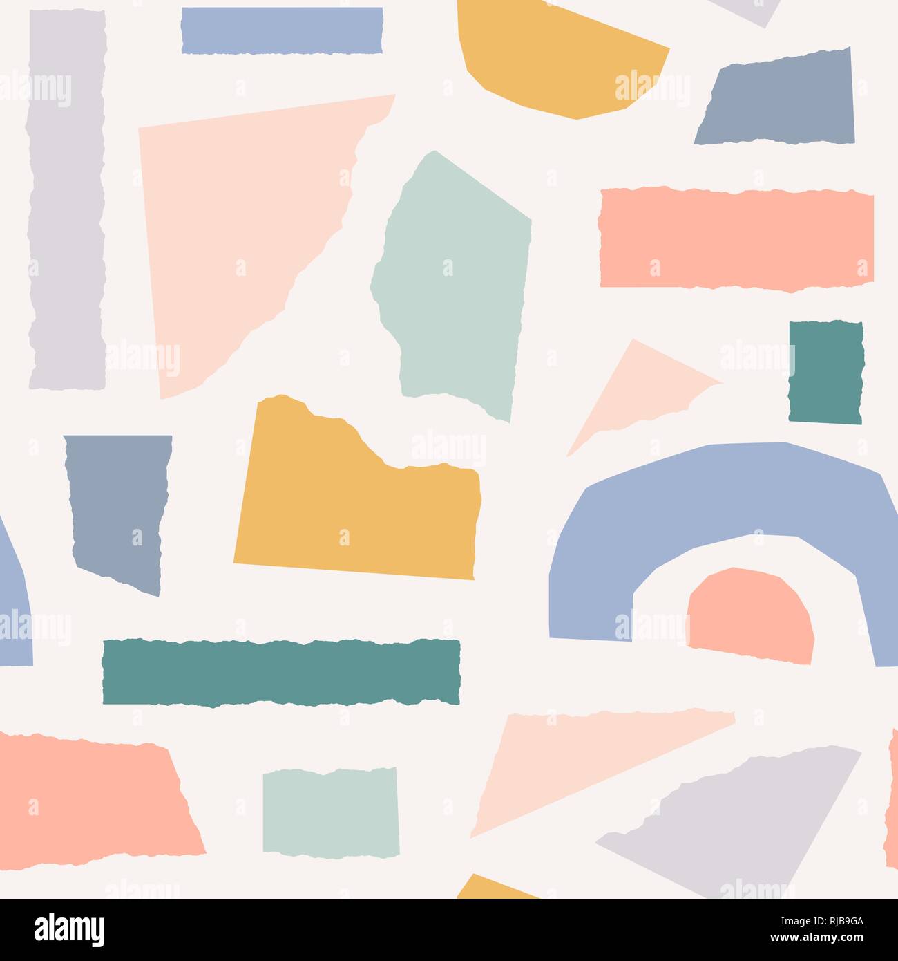 Seamless modello di ripetizione con carta tagliata forme in colori pastello su sfondo color crema. Giocoso e moderno stile collage poster, regalo, desi tessuto Illustrazione Vettoriale