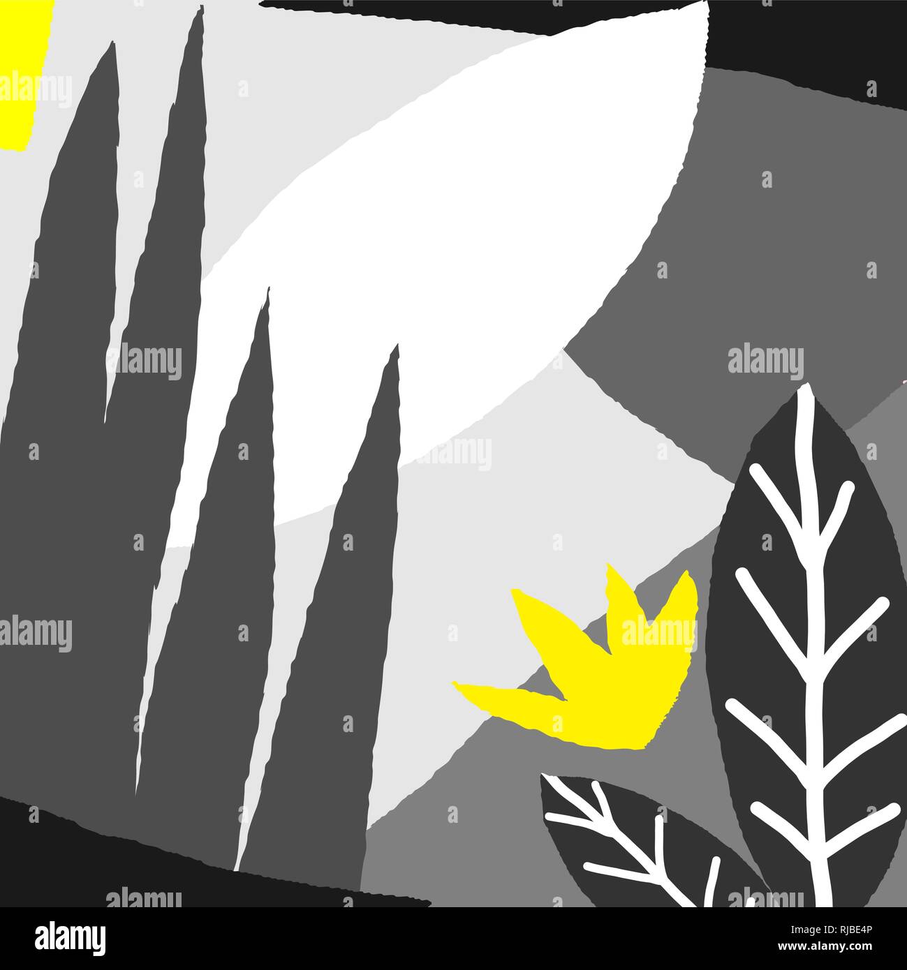 Disegno astratto con la natura-ispirato e forme astratte in grigio, bianco, nero e giallo neon. Creativi e moderni illustrazione vettoriale, contemporanea Illustrazione Vettoriale