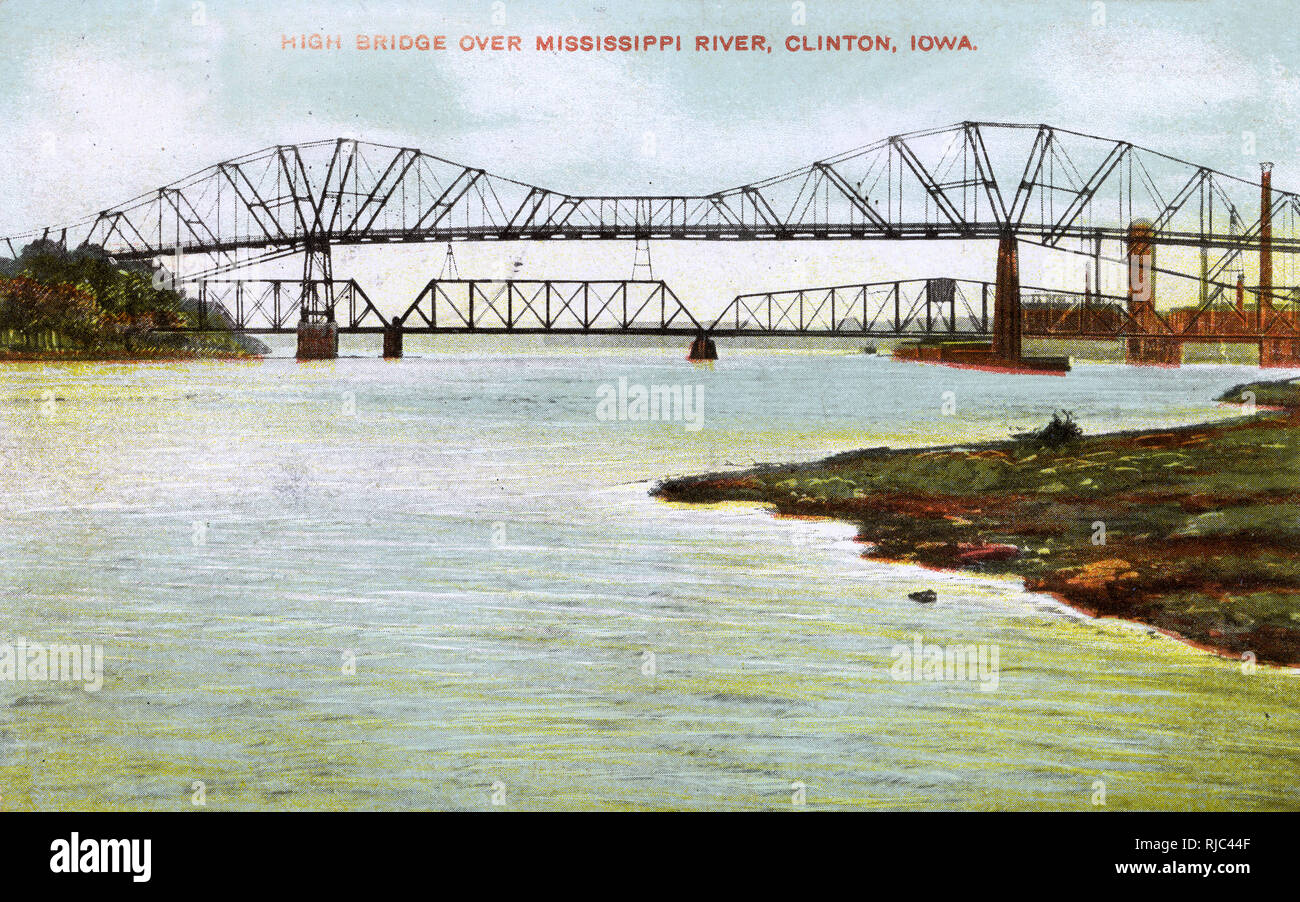 Alto ponte sul fiume Mississippi, Clinton, Iowa Foto Stock