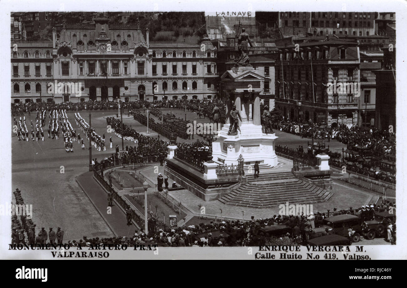 Monumento Arturo Prat, Plaza Intendencia, Valpariso, Cile Foto Stock