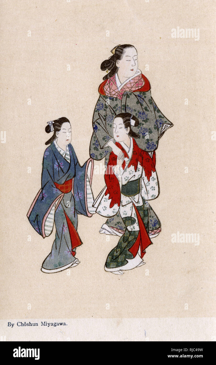 Donna giapponese e le sue due figlie da Miyagawa Choshun (1683-1753). Foto Stock