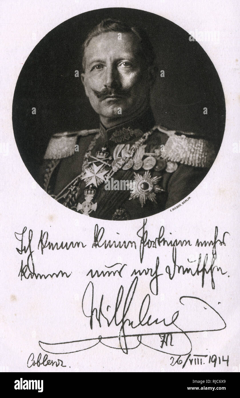 WW1 - Kaiser Wilhelm II di Germania e messaggio patriottico Foto Stock