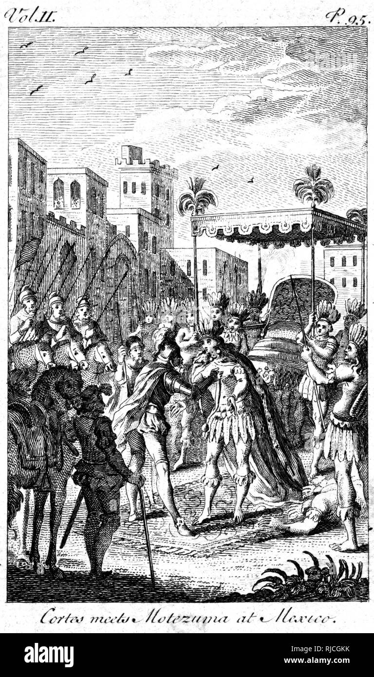 Cortes incontra Montezuma Foto Stock