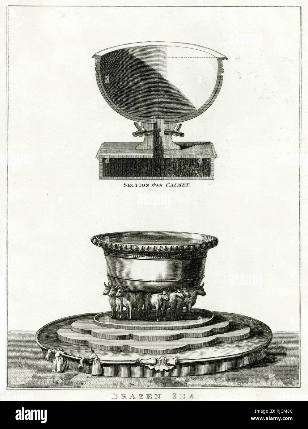Il Brazen Mare noto anche come il mare di metallo fuso è stato un grande bacino nel tempio di Gerusalemme fatta da Salomone per abluzione rituale (lavaggio) di sacerdoti. Il bacino è stato posto sulla sommità di dodici buoi, in piedi con le loro facce verso l'esterno. Foto Stock