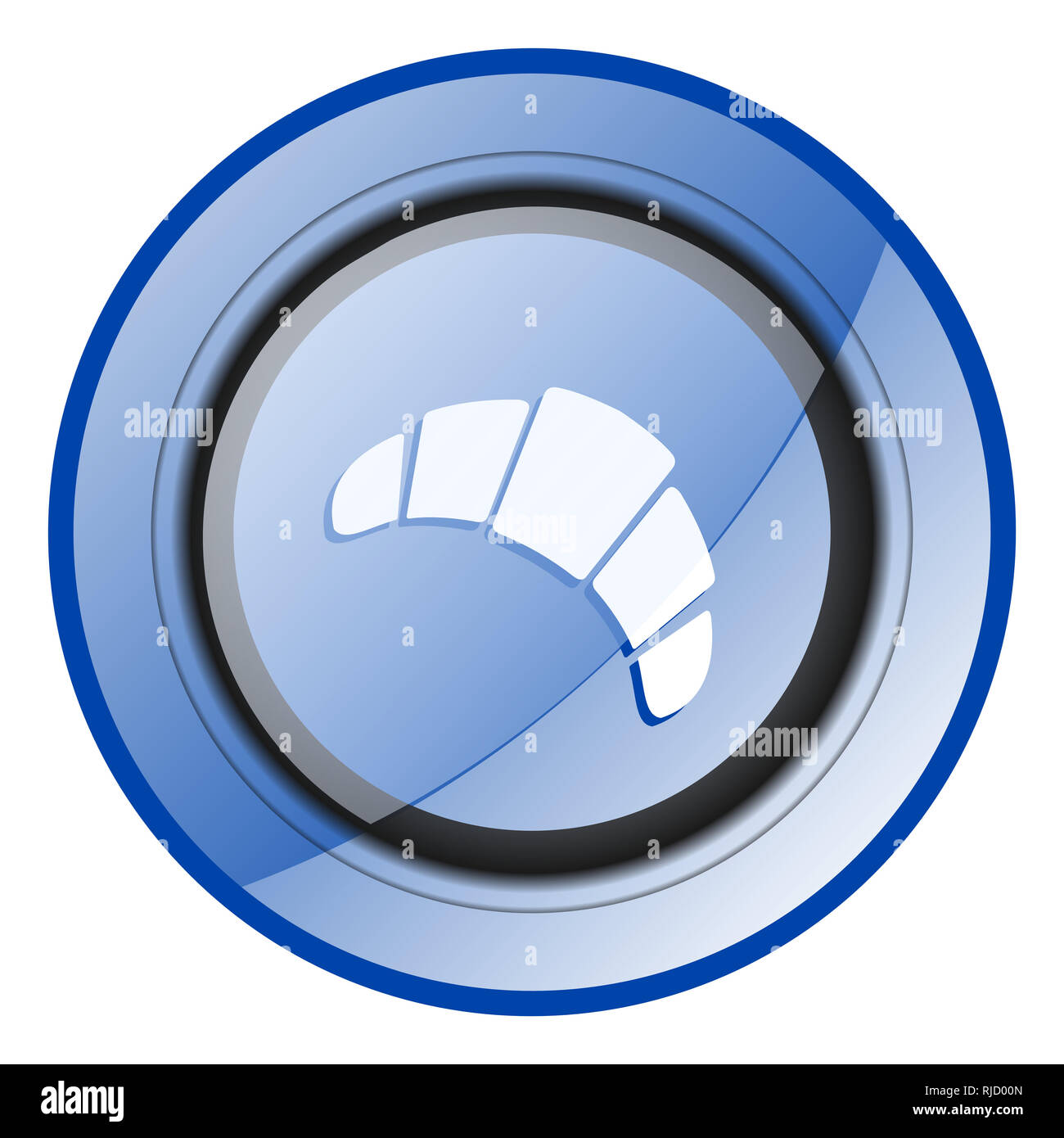 Cornetto tondo blu lucido design web icon isolati su sfondo bianco Foto Stock