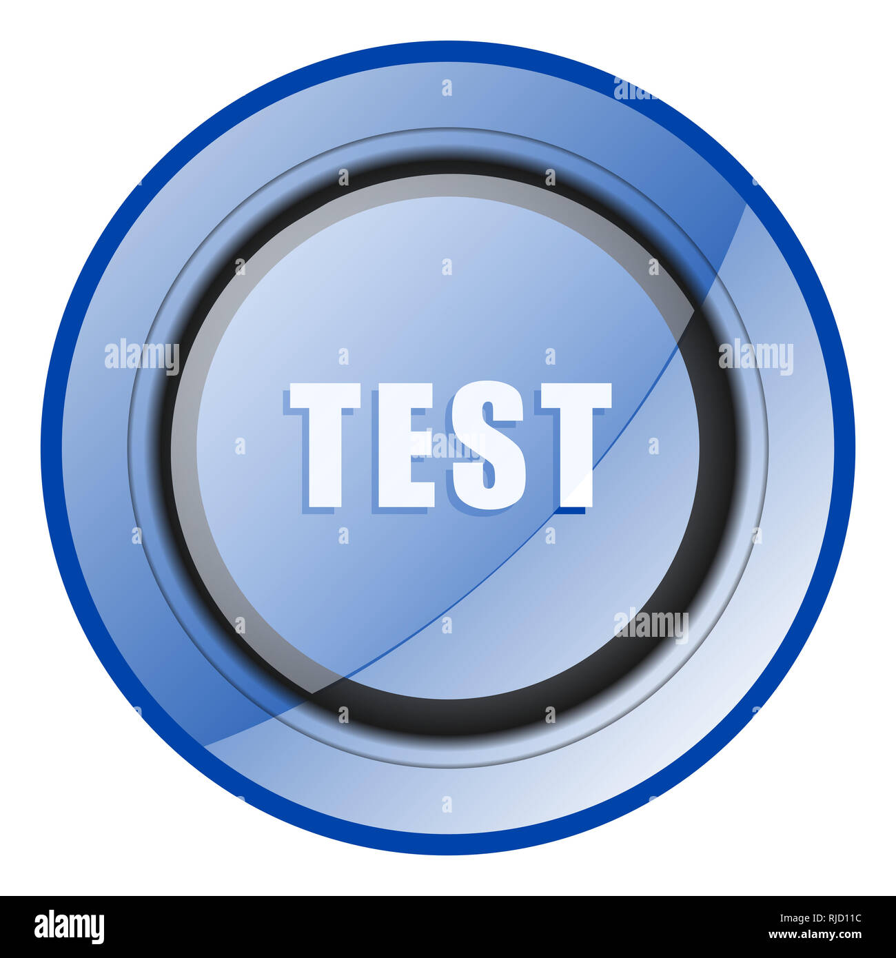 Il test round lucida blu web design icona isolati su sfondo bianco Foto Stock