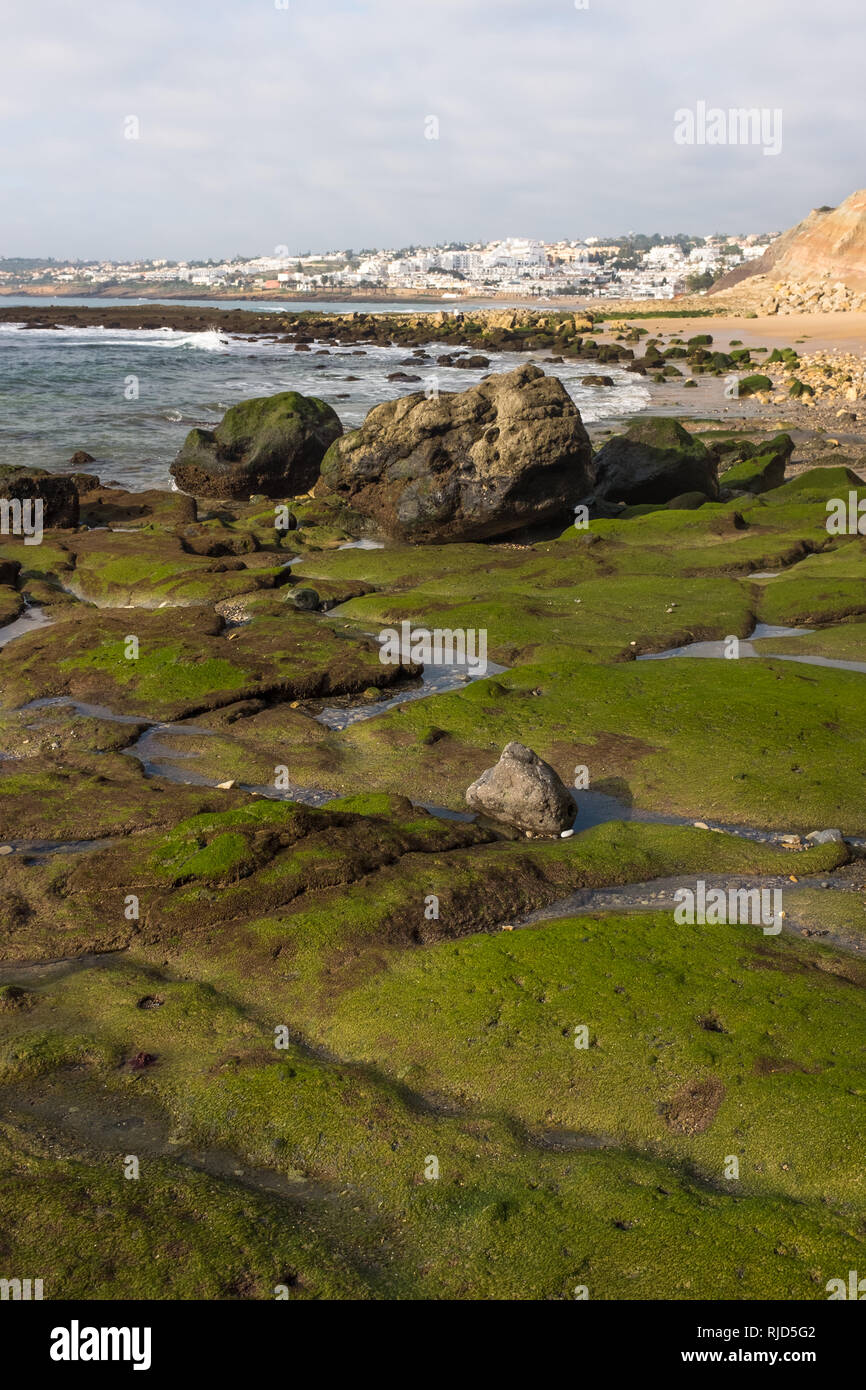 La bassa marea in Praia da Luz (Lagos, Algarve, Portogallo) Foto Stock
