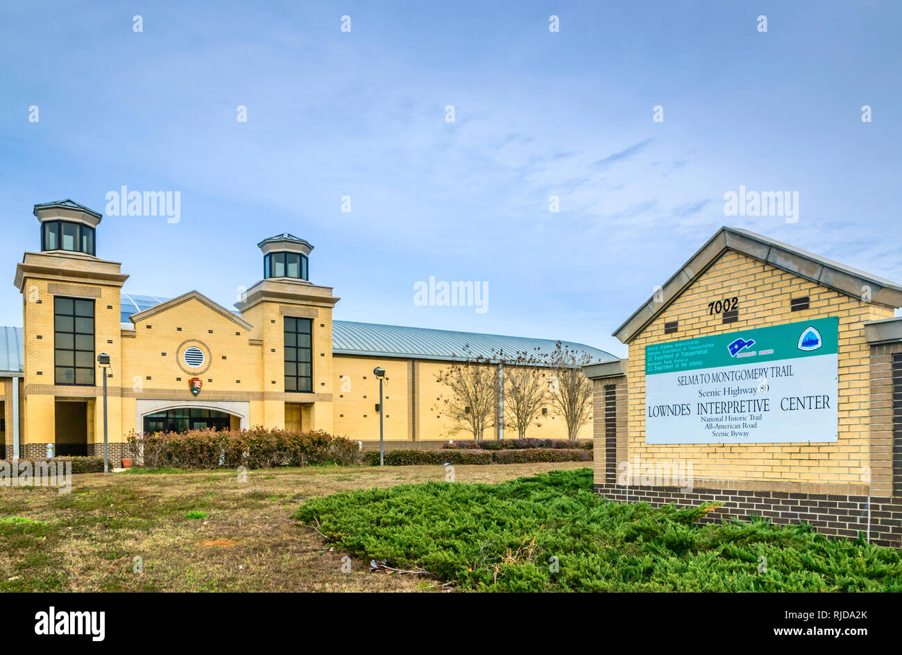 L'entrata frontale di Lowndes Interpretive Center, un museo dei diritti civili, è raffigurato, Febbraio 3, 2015, in Hayneville, Alabama. Foto Stock