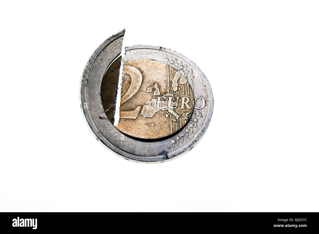 Dividi monete Euro, brexit, break dalla comunità europea. Foto Stock