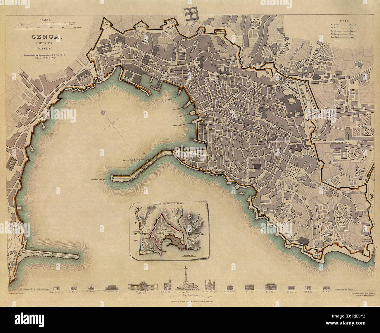 Mappa di Genova, Italia. Foto Stock