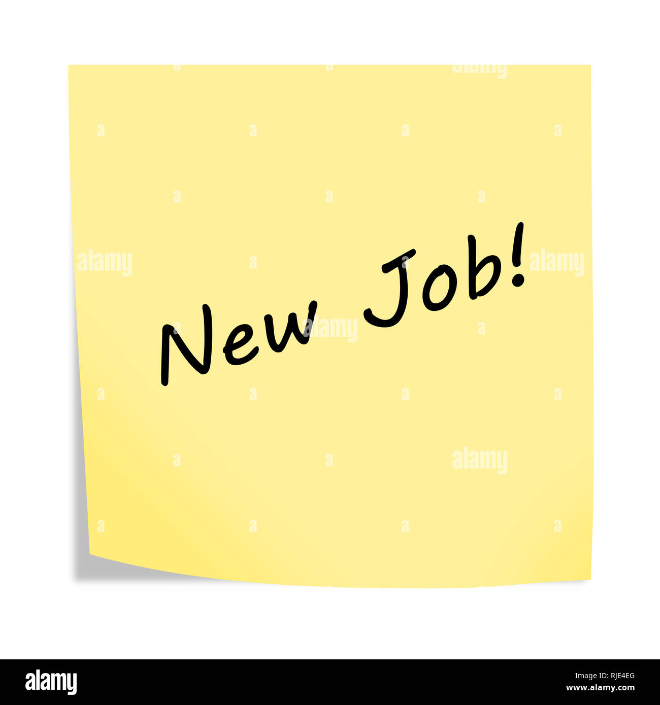 Un promemoria Nota Post-It nuovo lavoro isolato su bianco con tracciato di ritaglio Foto Stock