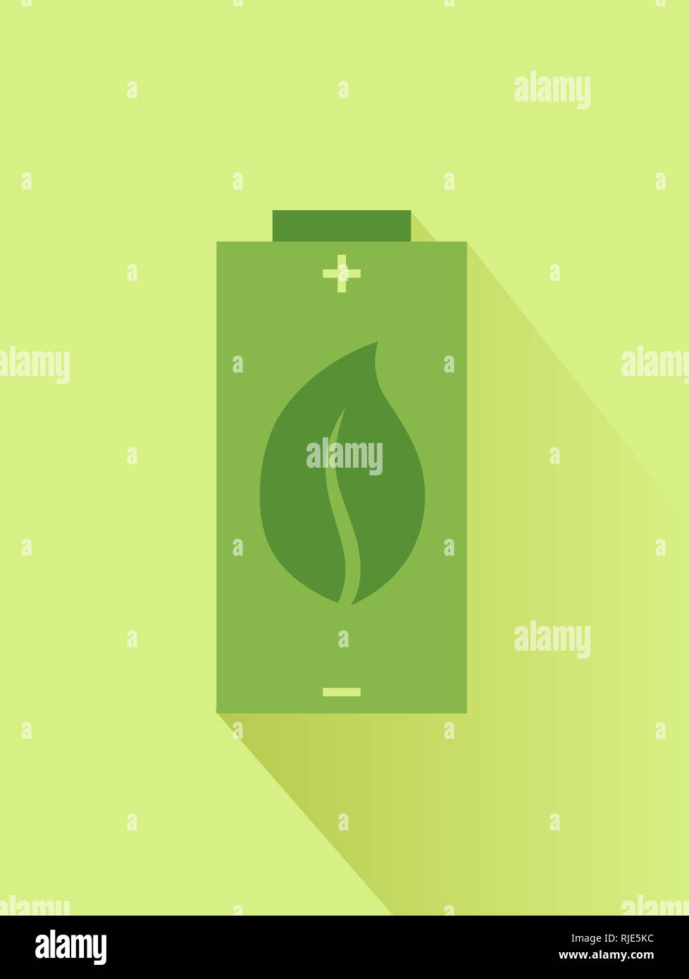 Illustrazione di un Eco-friendly batteria verde con una foglia stampare Foto Stock
