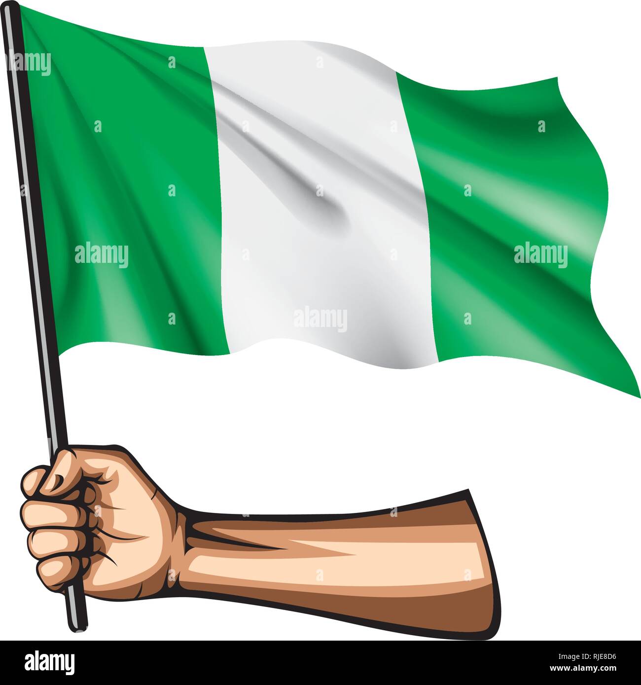Nigeria bandiera e la mano su sfondo bianco. Illustrazione Vettoriale Illustrazione Vettoriale