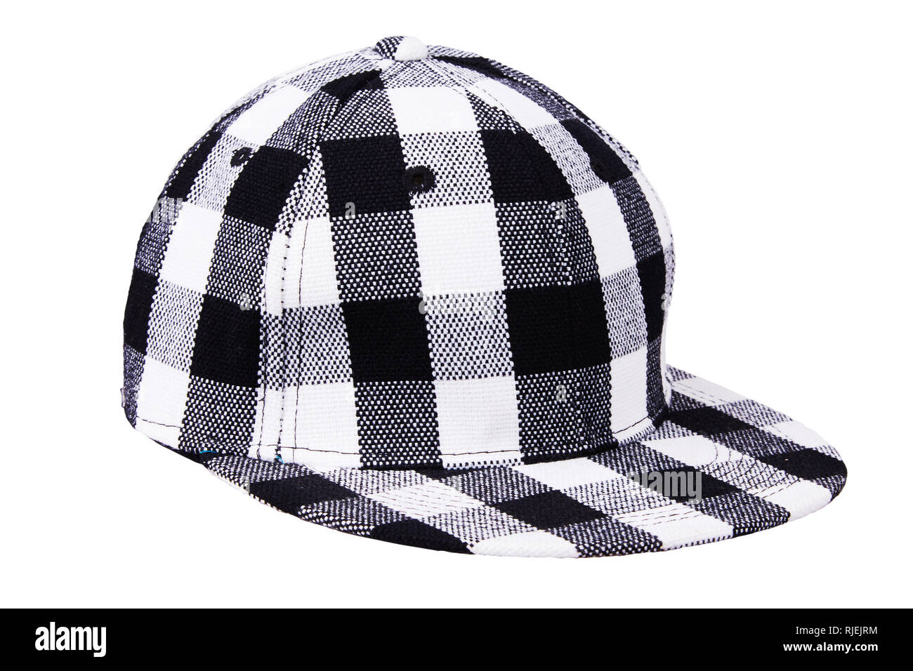 A scacchi in nero con il bianco cappello da baseball isolati su sfondo bianco Foto Stock
