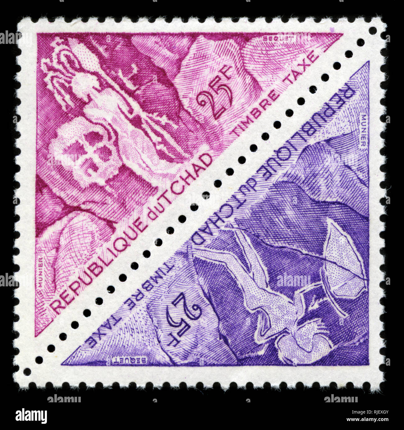 Con timbro postale timbri dal Ciad in incisioni rupestri preistoriche del Tibesti Mountains serie emesse nel 1962 Foto Stock