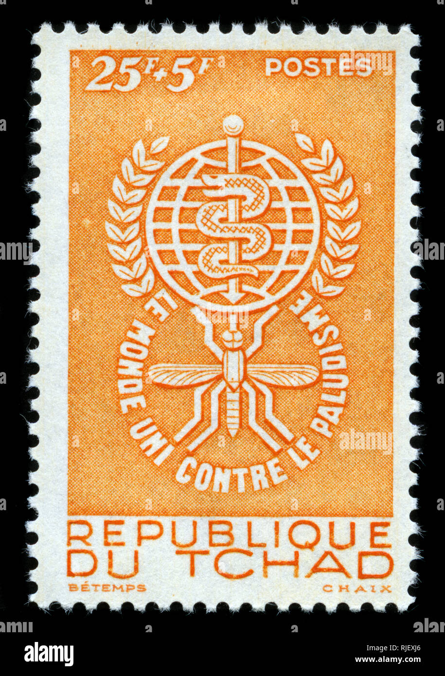 Con timbro postale timbro dal Ciad nella lotta contro la Malaria serie emesse nel 1962 Foto Stock
