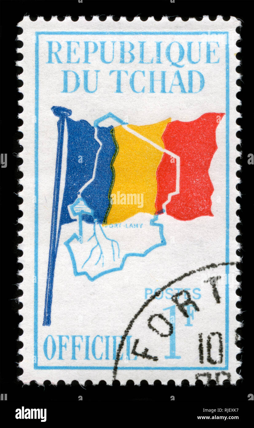 Con timbro postale timbro dal Ciad nel rilascio ufficiale di 1966 Foto Stock
