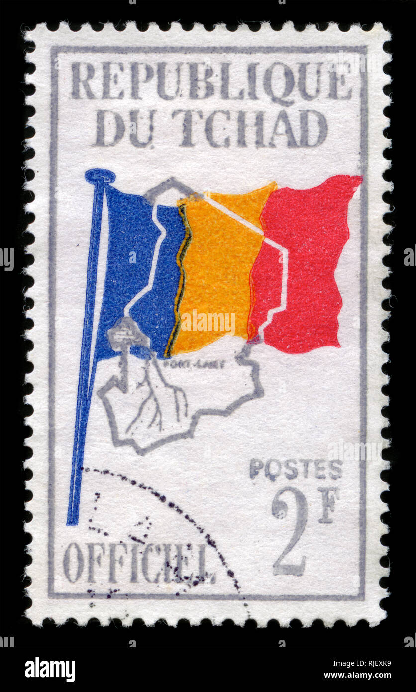Con timbro postale timbro dal Ciad nel rilascio ufficiale di 1966 Foto Stock