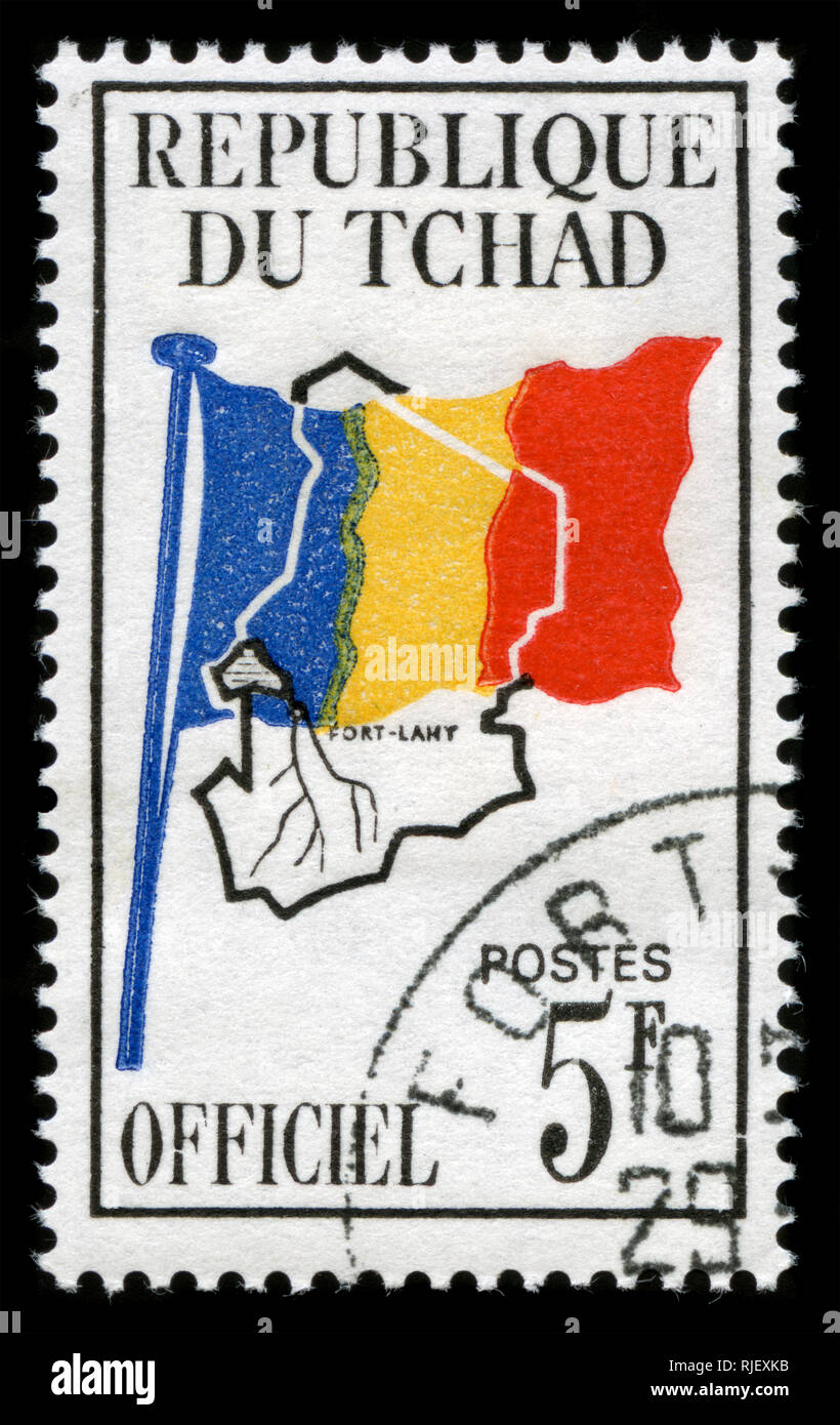 Con timbro postale timbro dal Ciad nel rilascio ufficiale di 1966 Foto Stock