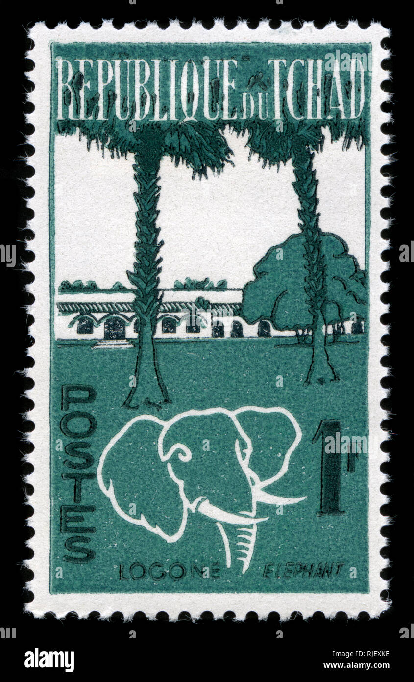 Con timbro postale timbro dal Ciad negli animali e paesaggi serie emesse nel 1962 Foto Stock