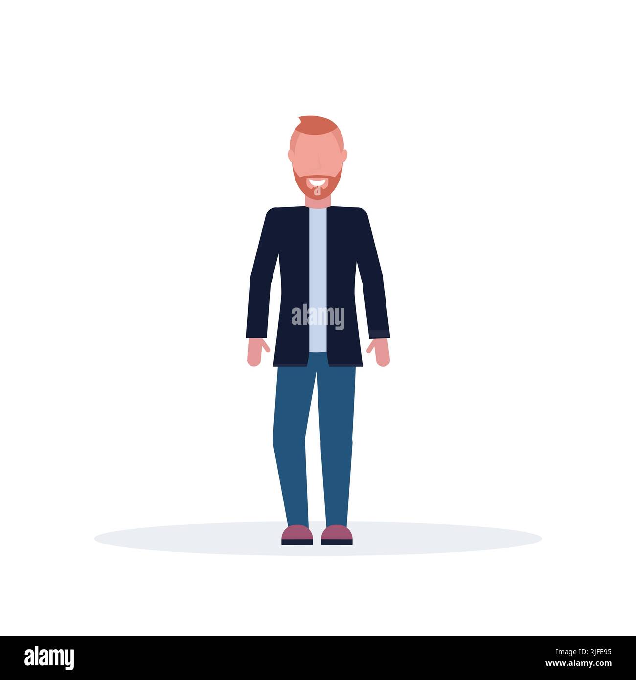 Imprenditore casual pongono in piedi felici elegante ufficio uomo lavoratore maschio personaggio dei cartoni animati a lunghezza piena isolati piatta Illustrazione Vettoriale