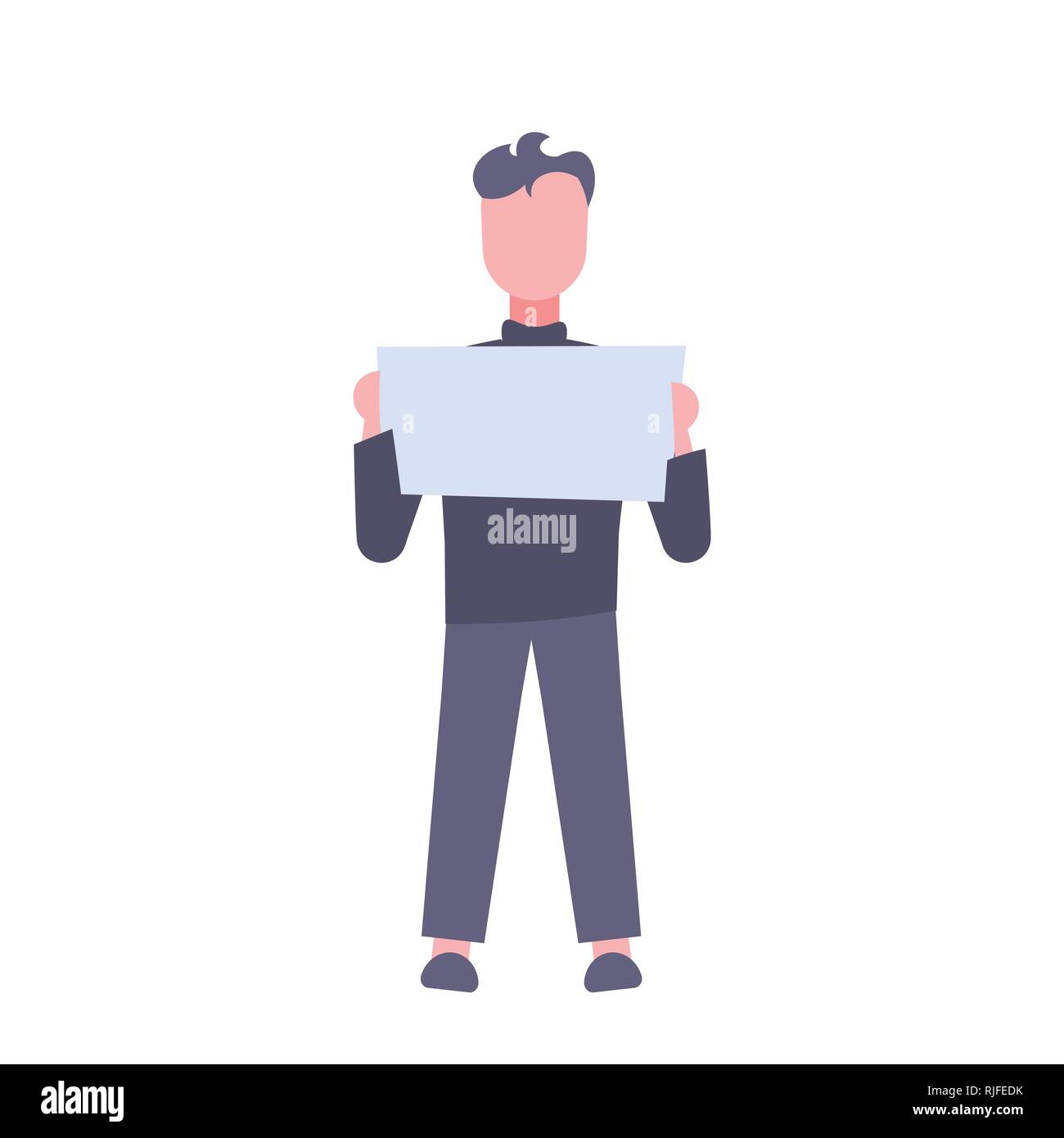Imprenditore azienda vuoto scheda bianca cartello business man mostra vuoto spazio copia maschio personaggio dei cartoni animati a lunghezza piena isolati piatta Illustrazione Vettoriale