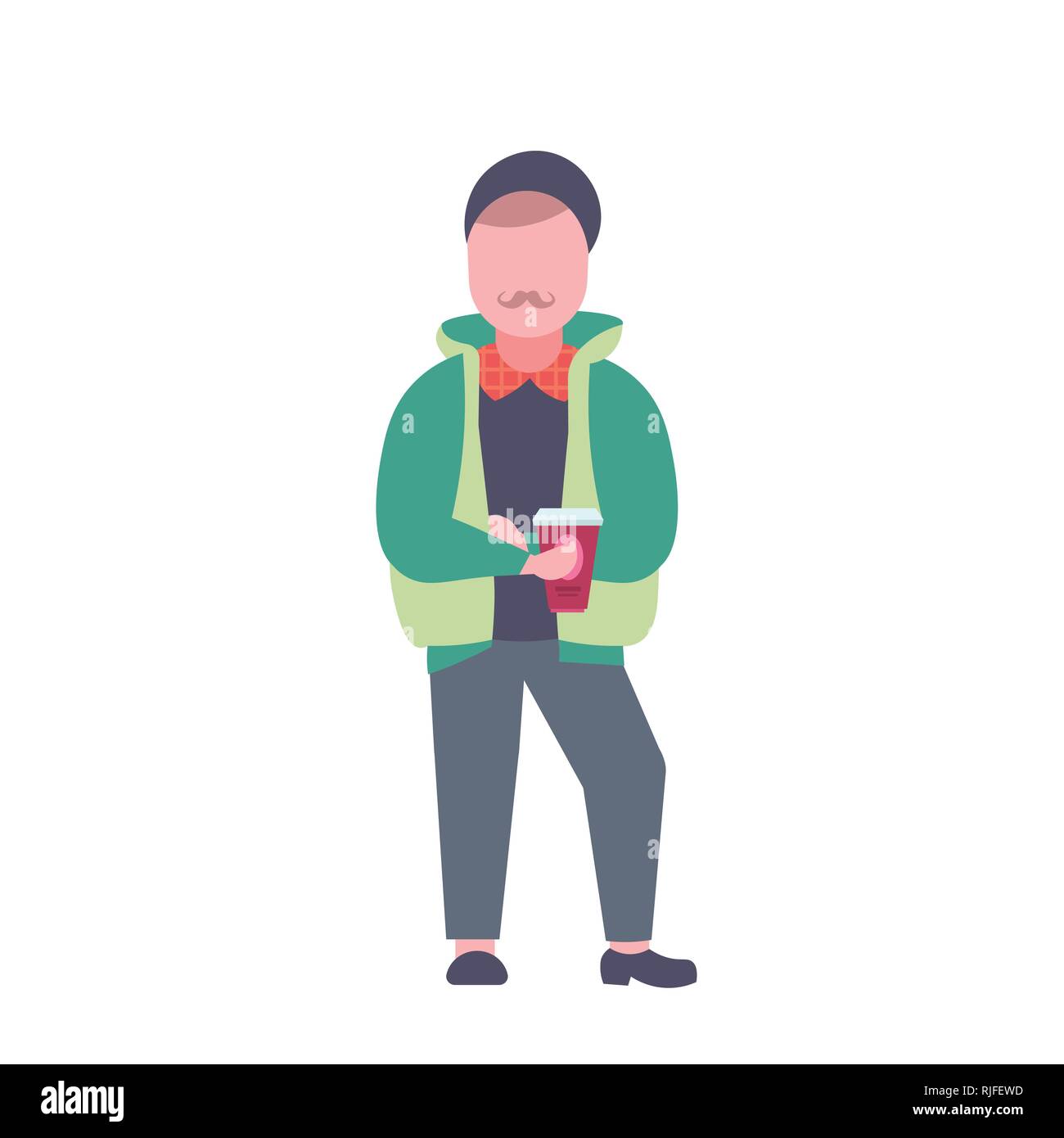 Uomo informale di bere il caffè guy standing pongono maschio personaggio dei cartoni animati a lunghezza piena isolati piatta Illustrazione Vettoriale