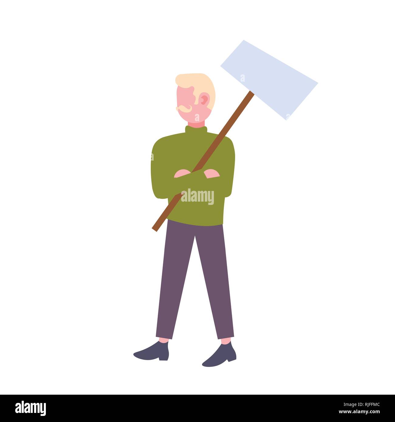 Uomo informale azienda vuoto scheda bianca cartello guy mostra vuoto spazio copia maschio personaggio dei cartoni animati a lunghezza piena isolati piatta Illustrazione Vettoriale