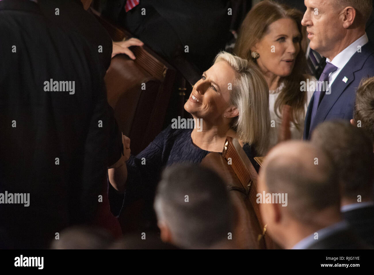 Washington, Distretto di Columbia, Stati Uniti d'America. 5 febbraio, 2019. Segretario di Homeland Security KIRSTJEN NIELSEN al discorso sullo stato dell'Unione, martedì 5 febbraio 2019 Credit: Douglas Christian/ZUMA filo/Alamy Live News Foto Stock