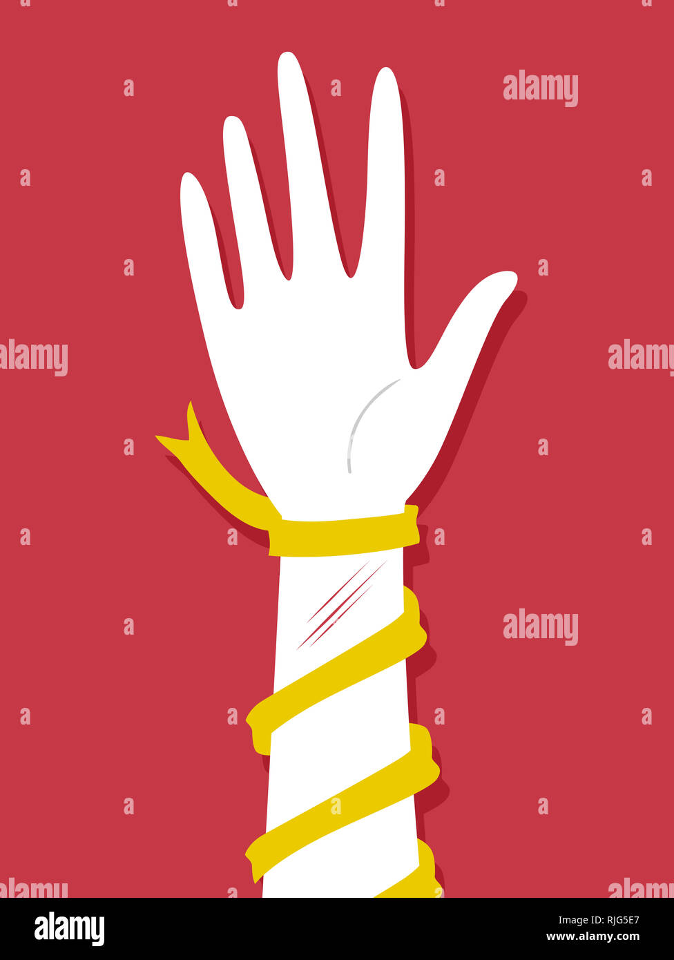 Illustrazione Di Una Mano Con Il Taglio I Contrassegni Di Polso E Un Nastro Giallo Avvolto Intorno Ad Esso La Consapevolezza Di Suicidio Foto Stock Alamy