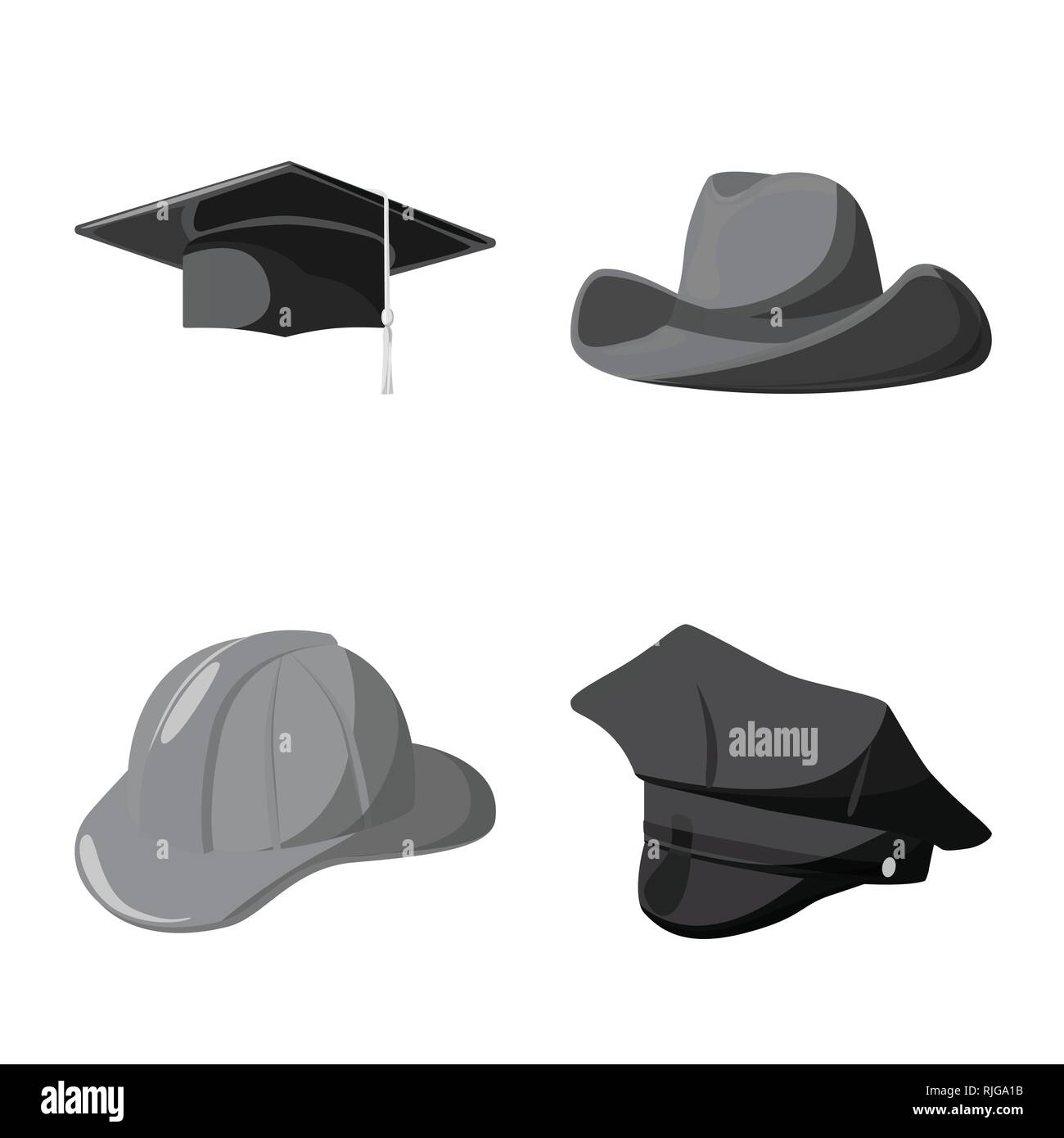 Oggetto isolato di hat e casco di simbolo. Raccolta di hat e professione icona vettore per il magazzino. Illustrazione Vettoriale